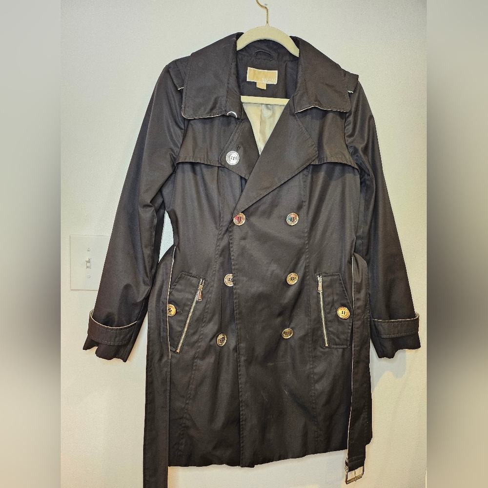 Michael Michael Kors Trench Coat Women's Size M Black Double Breasted